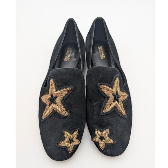Michael Kors Natasha Suede Gold Star Loafers Women's Black Size US6.5M EU36.5 - Picture 10 of 12